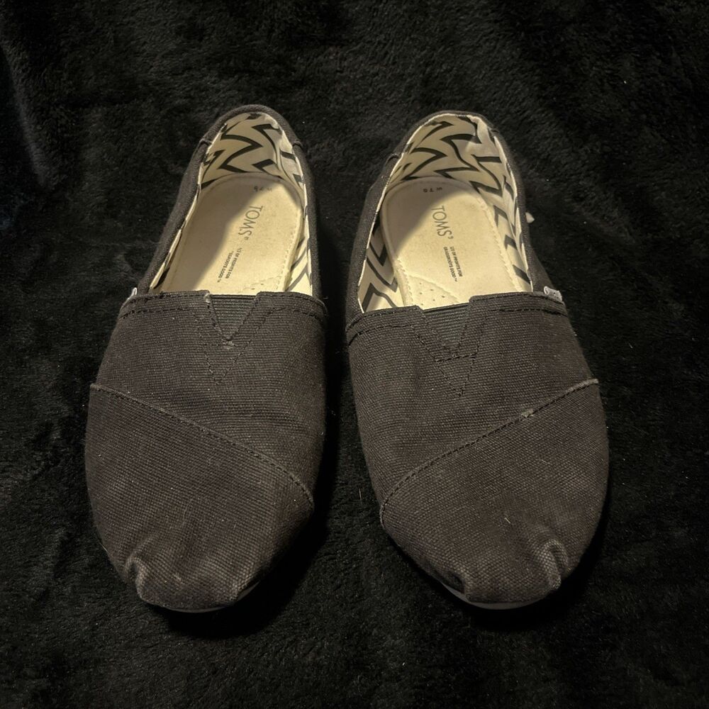 TOMS Women Black Canvas Classic Alpargata Slip On Flats Shoes Size W7.5